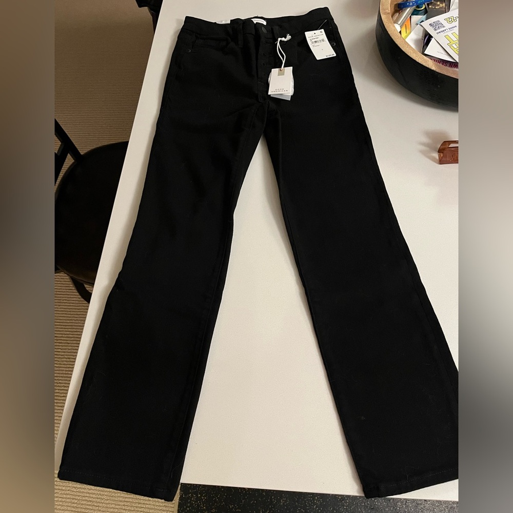 Good American Jeans Good Legs Straight High Rise Black Size 4 27 Button Fly NWT